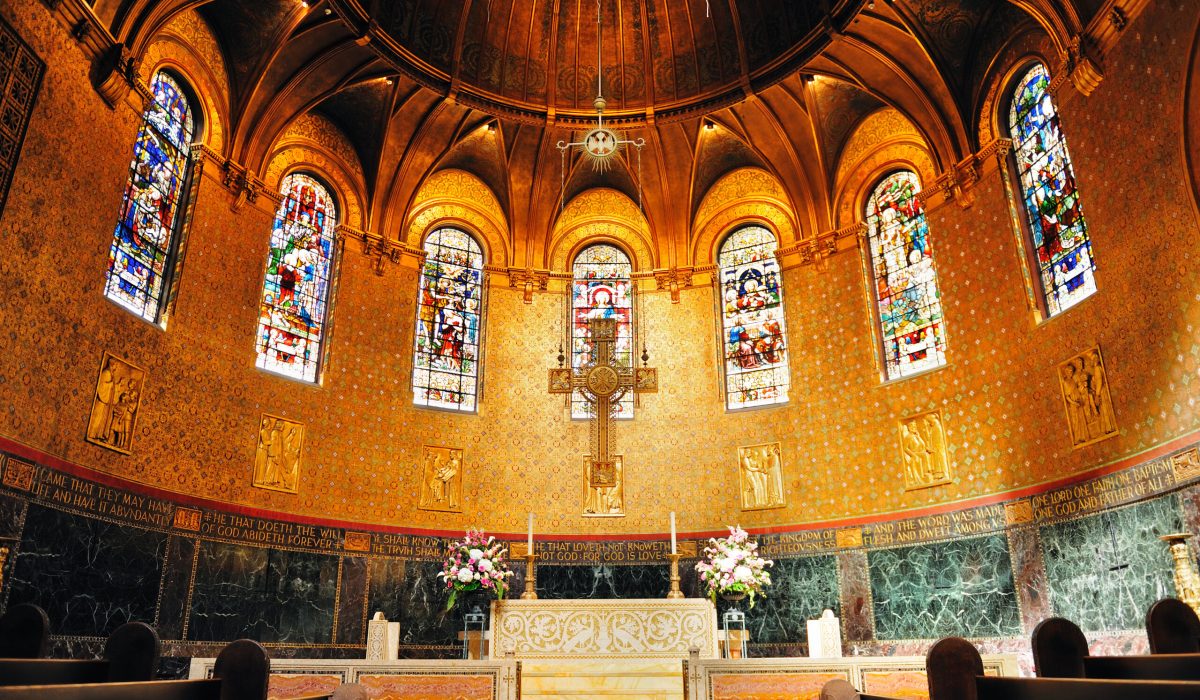 Boston Trinity Church interior view with beautiful pattern and decoration.